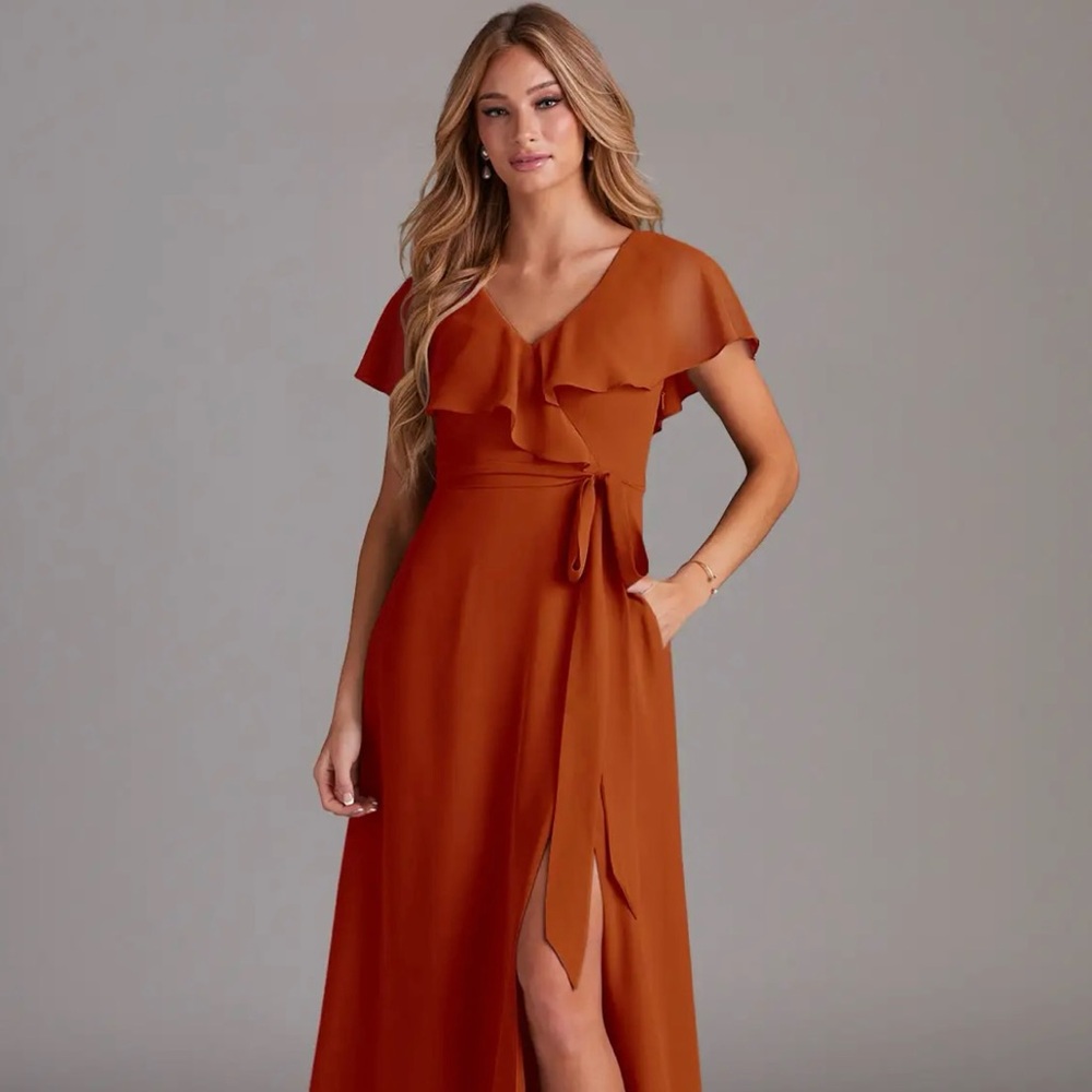 Azazie Rust Orange Maxi Dress